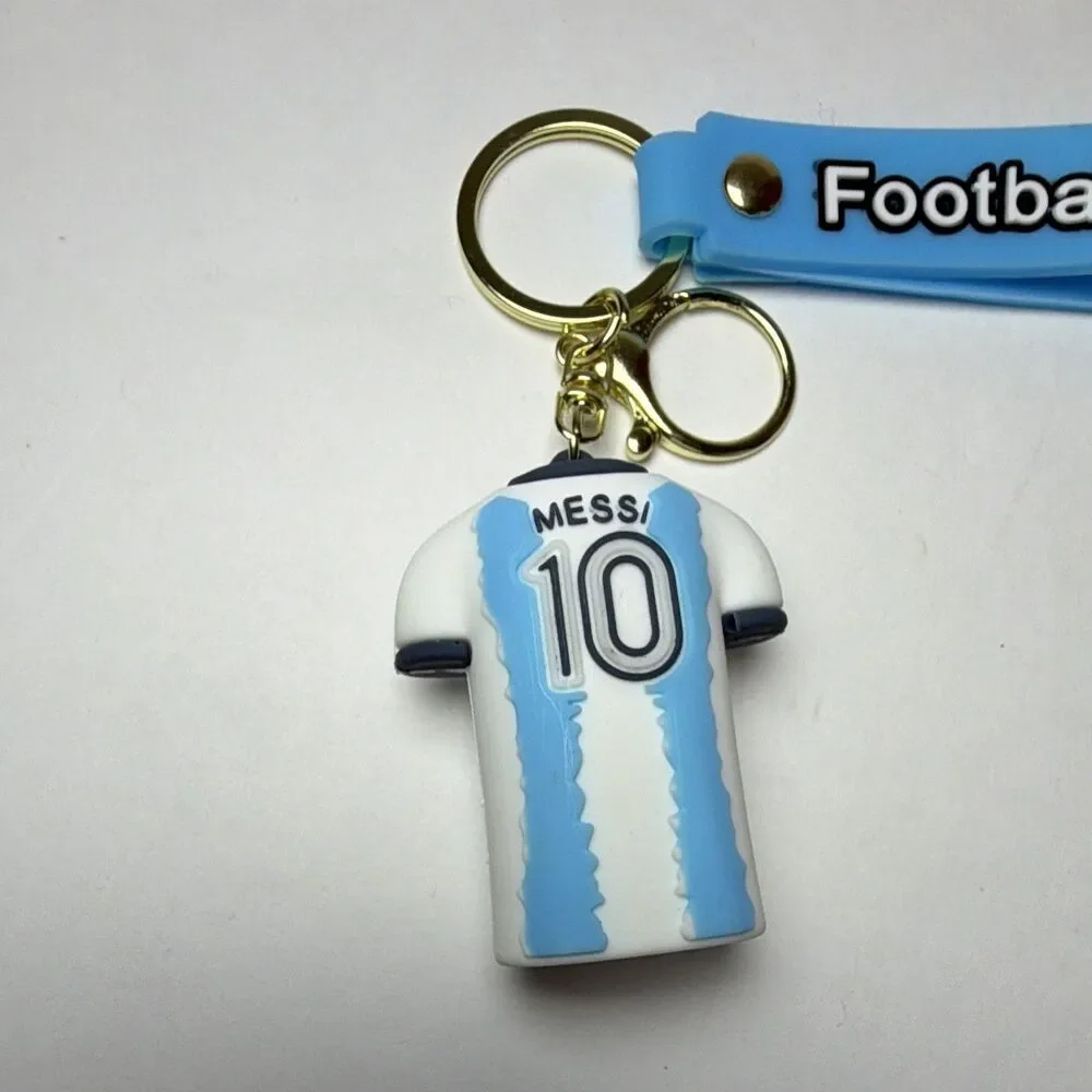 Messi Football Keychain Set w/ Figure & #10 Jersey Charms, Blue Straps